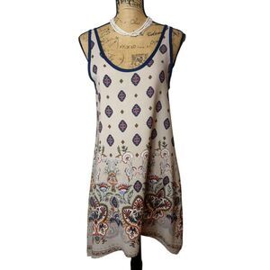 Sleeveless Bohemian Floral Dress Sm Beige Western Nature Sundress Asymmetrical